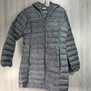 Columbia Womens Gray Down Mid Length Puffer Coat Size M Hooded Outdoor Ski